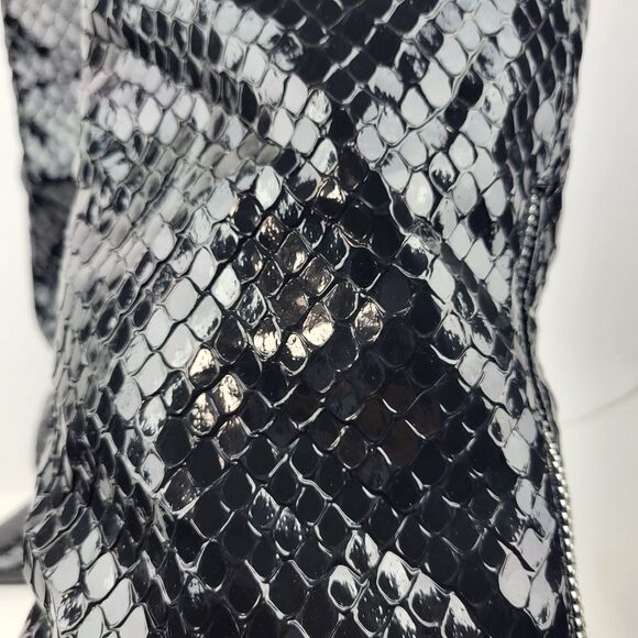 Steve Madden Paley Snake Embossed knee high Boot Pointed Toe wedge Black Size 6M - Picture 4 of 15